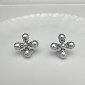 E359 S925 Stamped Akoya Sea Pearl Cross Studs Earring